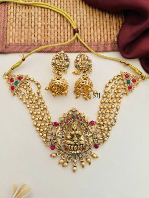 Imitation Beaded Lakshmi Necklace With Jhumkas