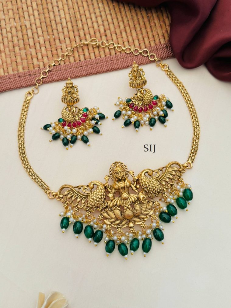 Green Beads Lakshmi Design Necklace