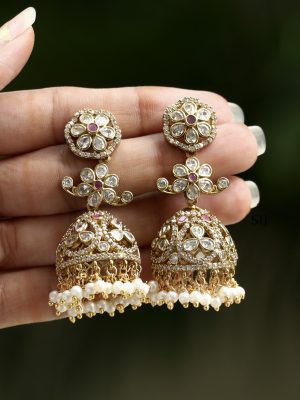 Artificial AD Stones Victorian Jhumkas