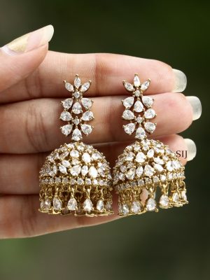 Imitaiton White Stone Jhumkas