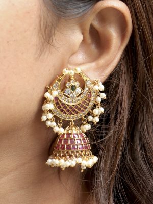 Artificial Kemp Pearl Chand Jhumkas