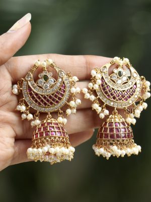 Artificial Kemp Pearl Chand Jhumkas