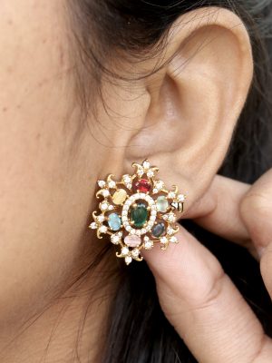 Traditional AD Navaratna Stones Ear Studs