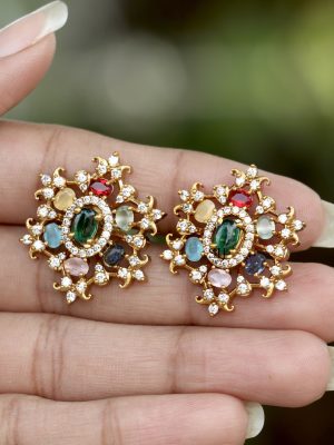 Traditional AD Navaratna Stones Ear Studs