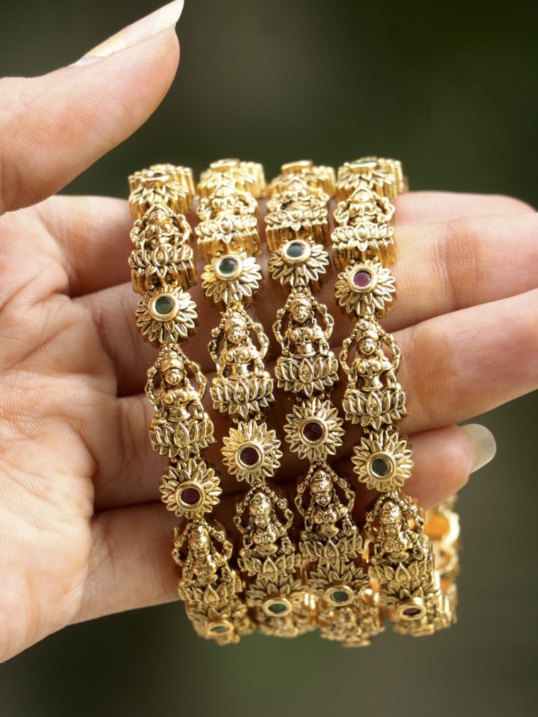 Gold Finish Flower Design and Lakshmi Bangles