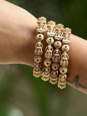 Gold Finish Flower Design and Lakshmi Bangles