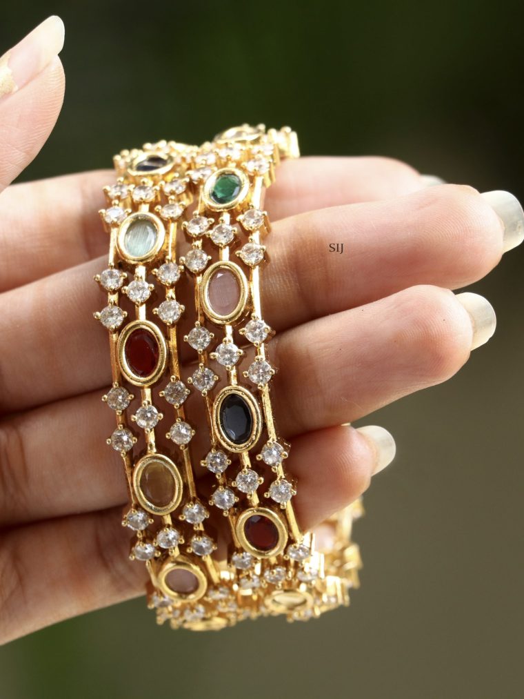 Gold Plated Navarathana Bangles With AD Stones