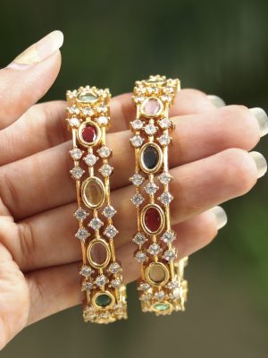 Gold Plated Navarathana Bangles With AD Stones