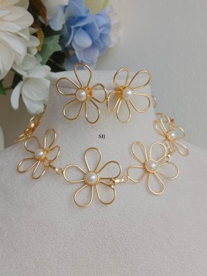 Gold Plated Big Flower Design Necklace