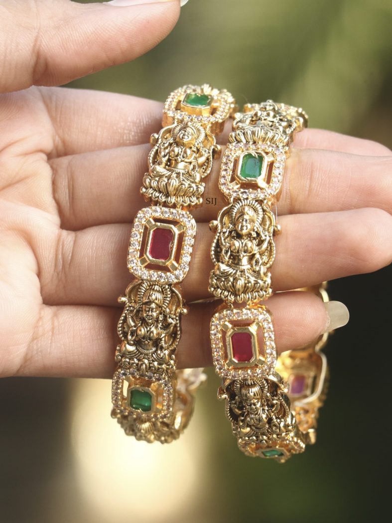 Traditional Lakshmi Design and Multi Stones Bridal Bangles