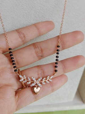 AD Stones Pendant Mangalsutra with Gold Heart Hanging