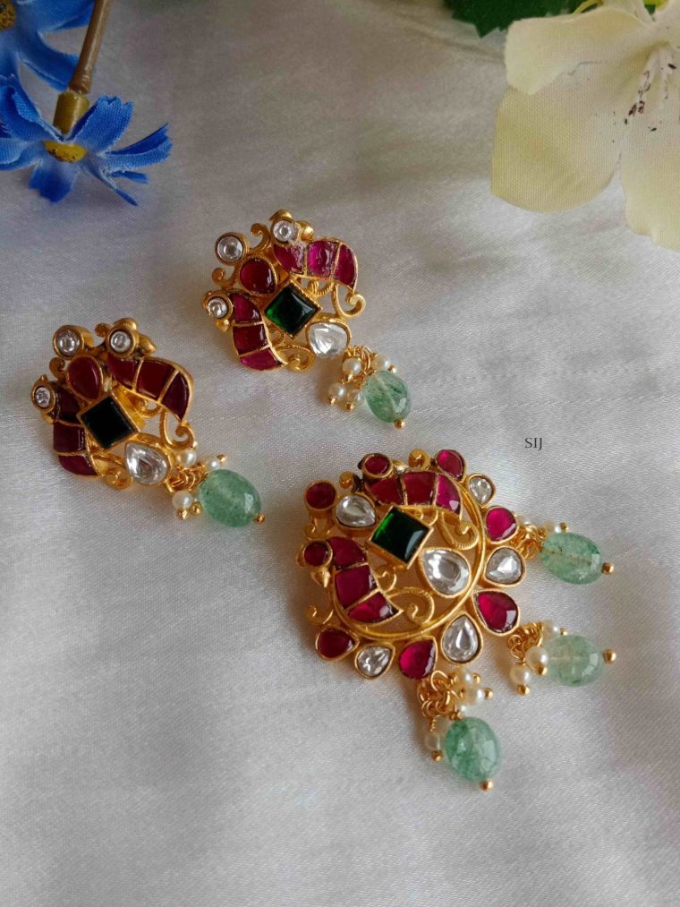 Traditional Peacock Jadau Kundan Pendant Set