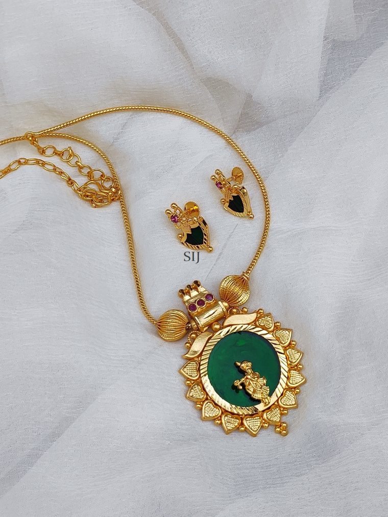 Traditional Krishna Palakka Pendant Chain with Earrings