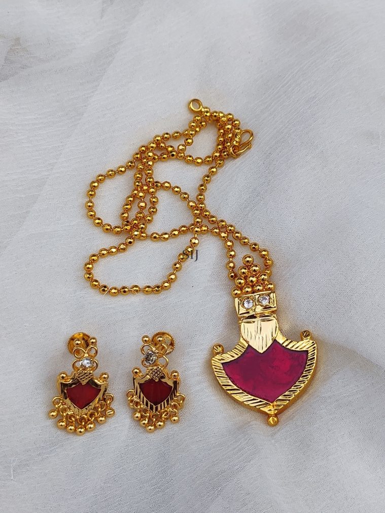 Gold Beads Chain with Red Palakka Pendant