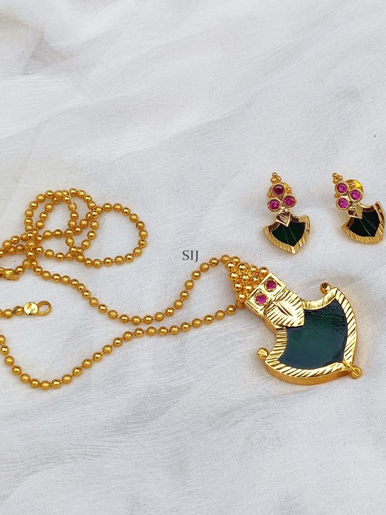 Imitation Gold Beads Chain with Green Palakka Pendant