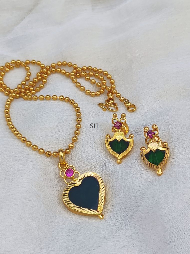 Gold Plated Heart Design Palakka Pendant Chain