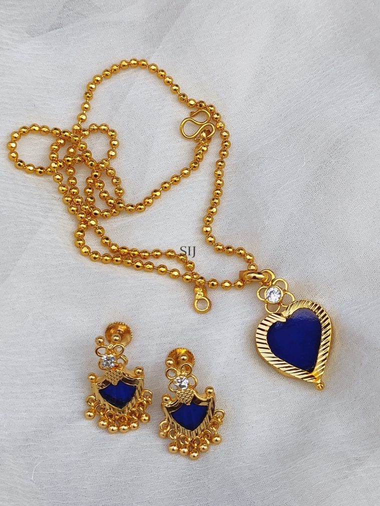 Gold Beads Chain with Blue Heart Design Palakka Pendant