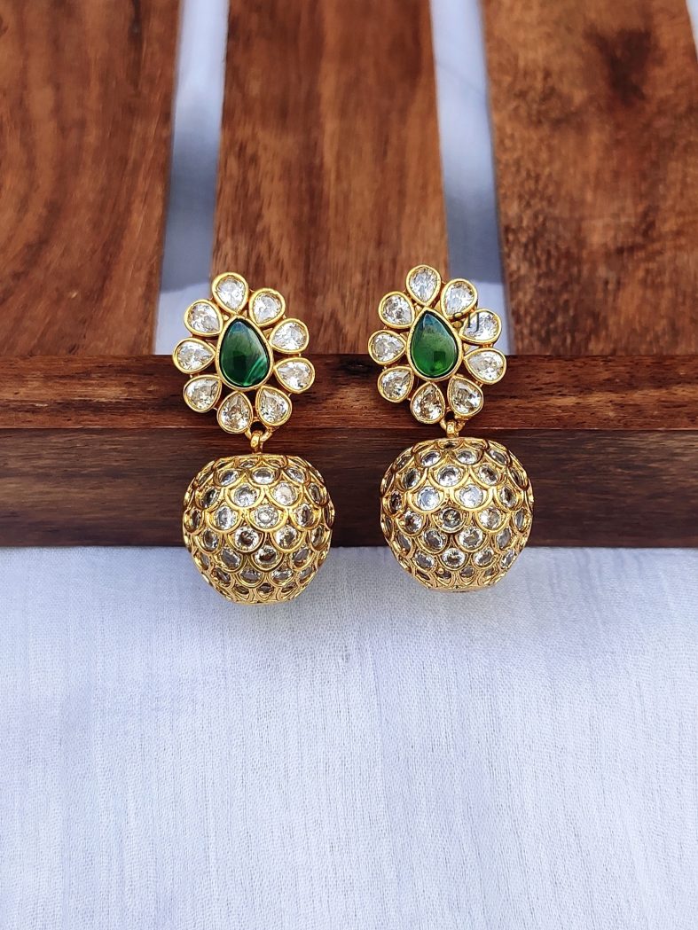 Gold Plated Kemp Flower Earrings with Ball Hangings