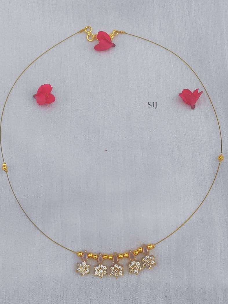 Imitation White Stones Flower Pendants Invisible Necklace