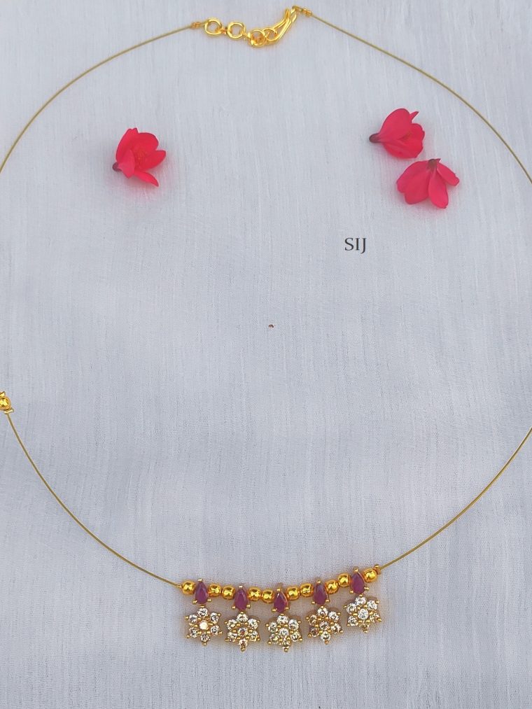 Invisible Necklace with AD Stones Flower Pendants