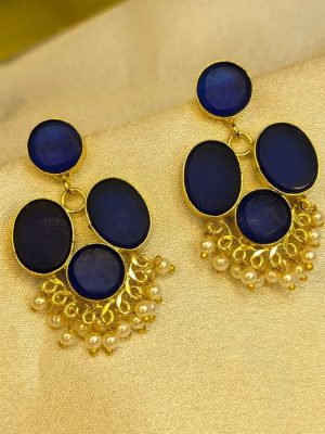 Blue Natural Stone Studded Earrings with Pearls