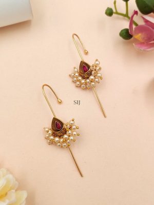 Gold Finish Tear Drop Design Ear Cuffs with Bunch of Pearls