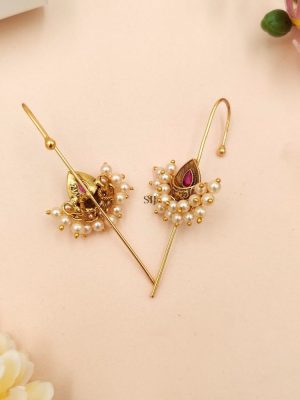 Gold Finish Tear Drop Design Ear Cuffs with Bunch of Pearls