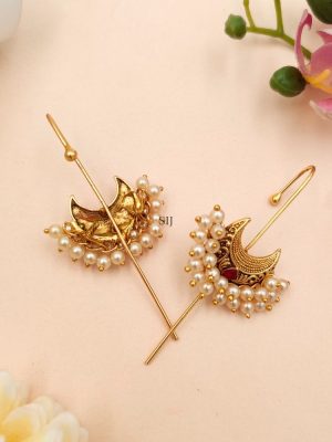 Gold Plated Half Moon Ear Cuffs with Bunch of Pearls