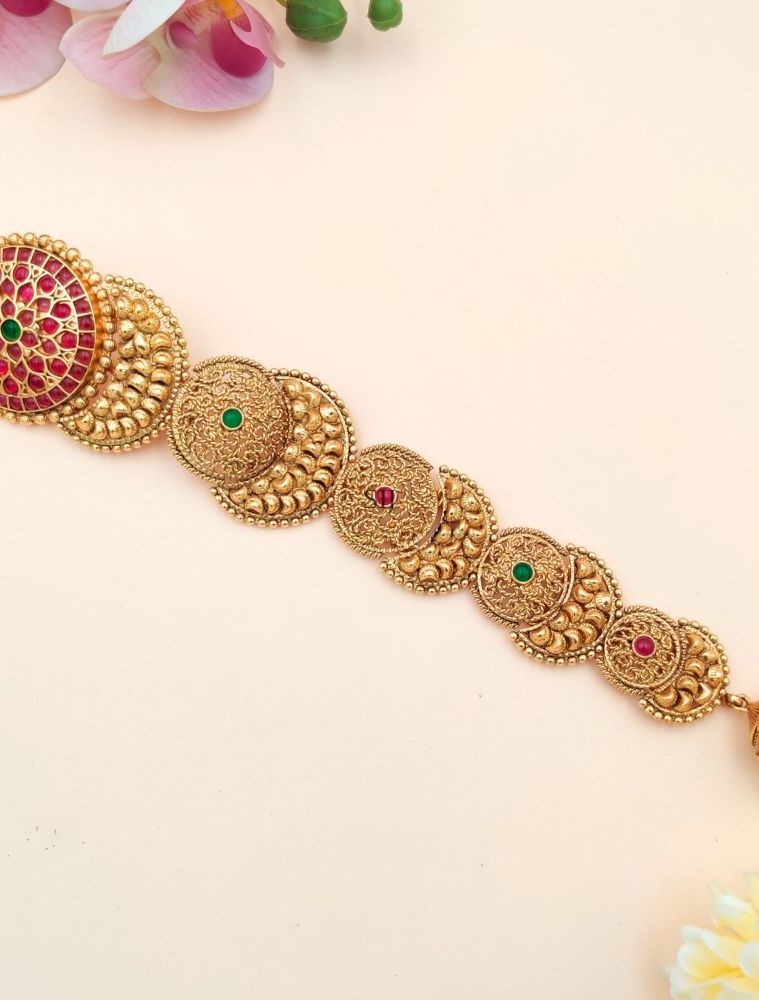 Gold Finish Round Design Jada Billa with Jhumka