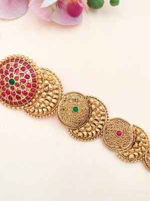 Gold Finish Round Design Jada Billa with Jhumka