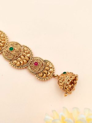 Gold Finish Round Design Jada Billa with Jhumka