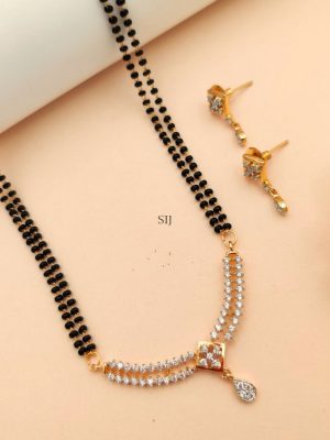 Gold Plated Mangalsutra with White Stones Pendant