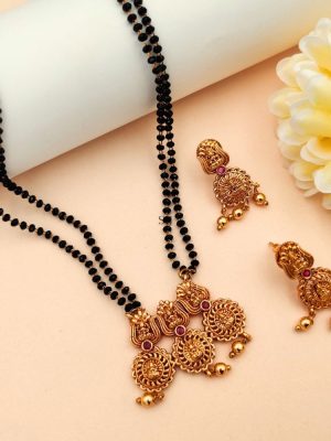 Gold Finish Mangalsutra with Three Lakshmi Pendants