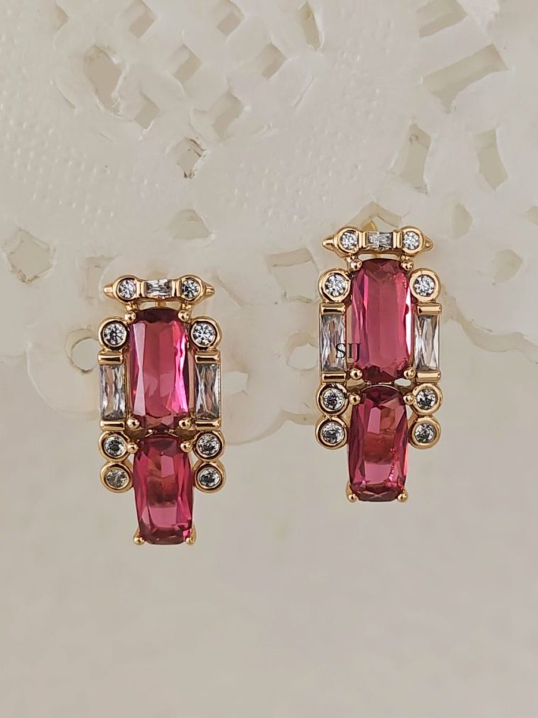 Ruby Stone Studded Sterling Silver Glamorous Earrings