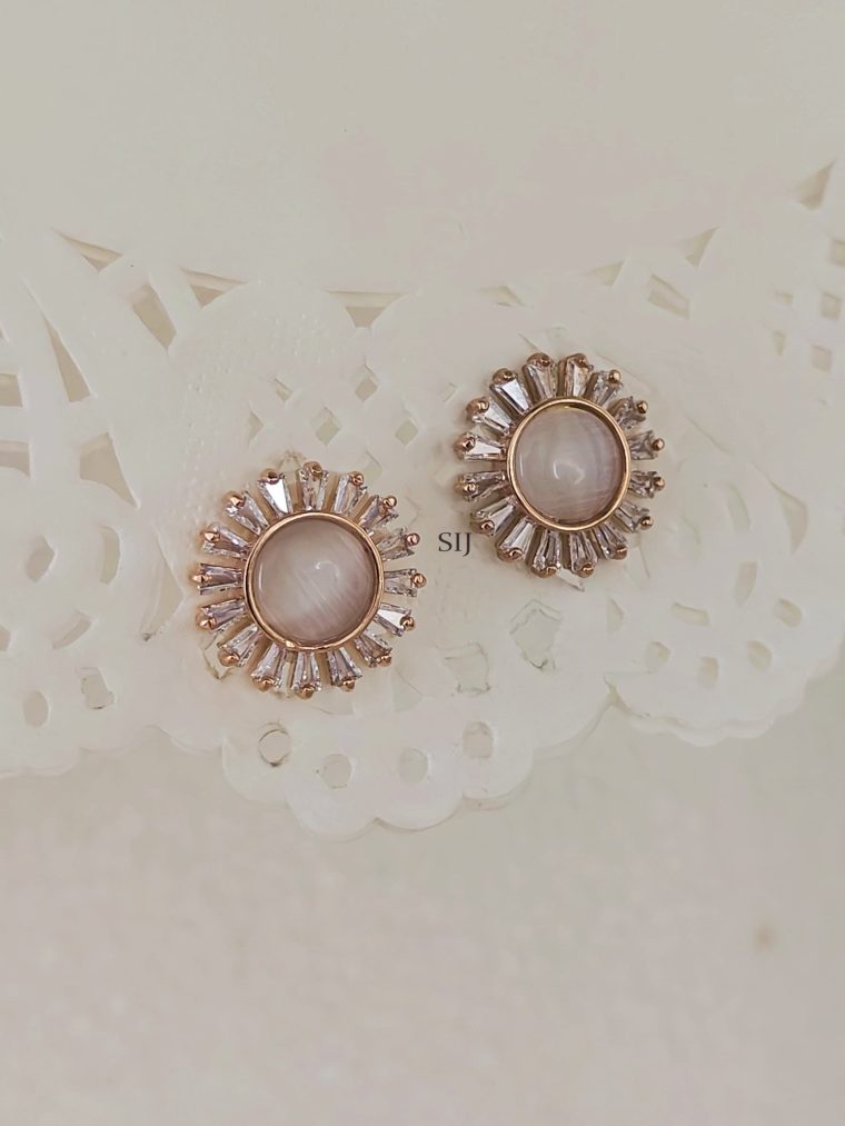 Rose Gold Round Shape AD Stones Studded Ear Studs