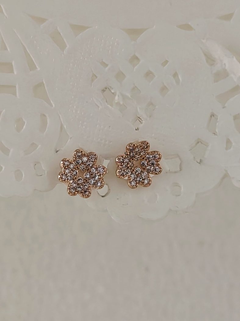 Gold Finish AD Studded Floral Design Studs