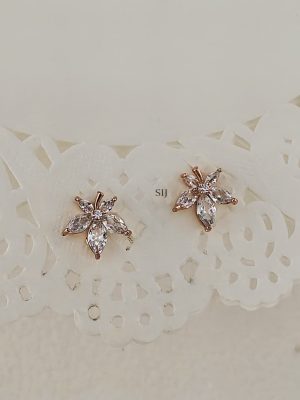 Rose Gold Petal Shape AD Studded Earrings