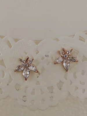 Rose Gold Petal Shape AD Studded Earrings