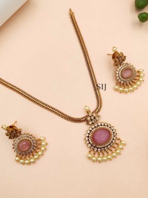 Traditional Gold Plated Pink Stone Attigai Necklace