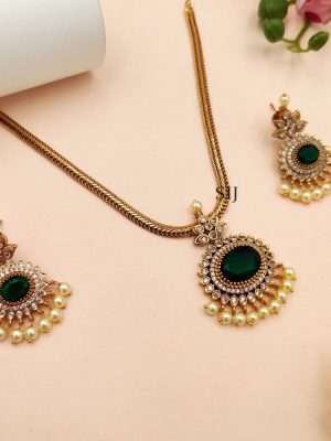 Artificial Gold Plated Green Stone Attigai Necklace