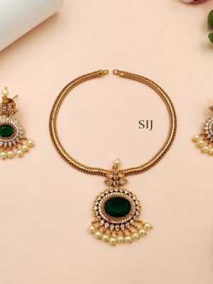 Artificial Gold Plated Green Stone Attigai Necklace