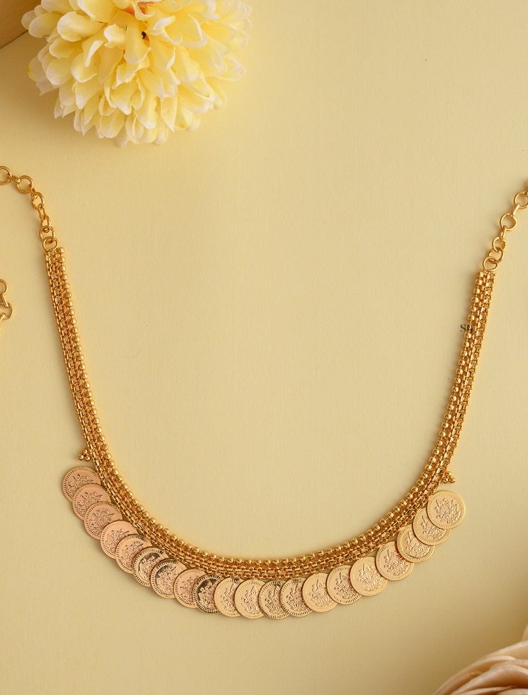 Gold Finish Lakshmi Coin Necklace