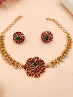 Gold Plated Floral Design Pendant Choker