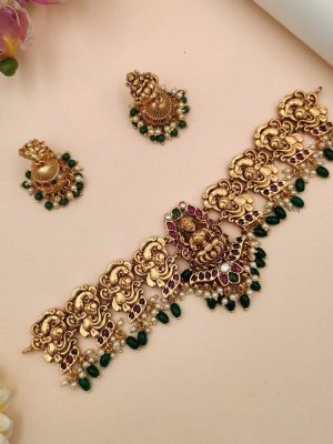 Traditional Lakshmi and Peacock High Neck Choker