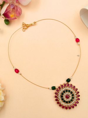 One Gram Gold Kemp and Ruby Floral Pendant Invisible Necklace