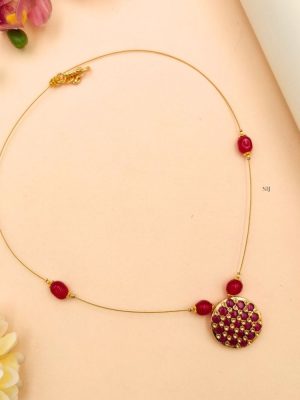 Matte Finish Red Stones Round Design Pendant Invisible Necklace