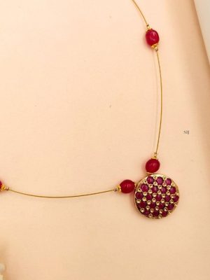 Matte Finish Red Stones Round Design Pendant Invisible Necklace