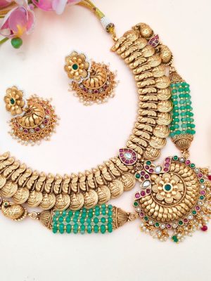 Traditional Lakshmi Coin and Peacock Necklace