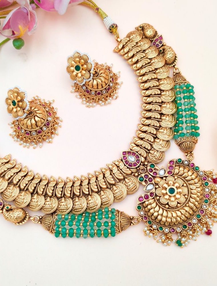 Traditional Lakshmi Coin and Peacock Necklace