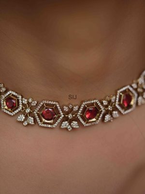 Imitation Ruby and White Stones Necklace Set